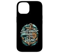 Saltwater Runs In My Veins Anchor Ocean Nautical Design Carcasa para iPhone 14