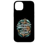 Saltwater Runs In My Veins Anchor Ocean Nautical Design Carcasa para iPhone 14 Plus