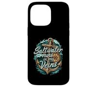 Saltwater Runs In My Veins Anchor Ocean Nautical Design Carcasa para iPhone 14 Pro MAX