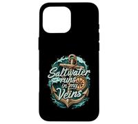 Saltwater Runs In My Veins Anchor Ocean Nautical Design Carcasa para iPhone 16 Pro MAX