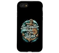 Saltwater Runs In My Veins Anchor Ocean Nautical Design Carcasa para iPhone SE (2020) / 7/8