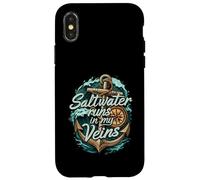Saltwater Runs In My Veins Anchor Ocean Nautical Design Carcasa para iPhone X/XS