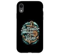 Saltwater Runs In My Veins Anchor Ocean Nautical Design Carcasa para iPhone XR