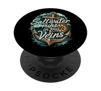 Saltwater Runs In My Veins Anchor Ocean Nautical Design PopSockets PopGrip Adhesivo
