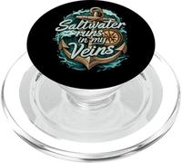 Saltwater Runs In My Veins Anchor Ocean Nautical Design PopSockets PopGrip para MagSafe
