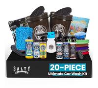 Salty Captain Mega - Kit de limpieza de coche de 20 piezas, kit todo en uno para detalles de coche con 2 cubos, toallas, cepillos y 6 líquidos de limpieza, lanzador de espuma compatible con manguera