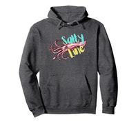 Salty Line Calamar océano Pesca Barco Viaje tripulación Vacaciones Playa Sudadera con Capucha, Unisex para Adultos, Jaspeado Oscuro, S