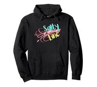 Salty Line Calamar océano Pesca Barco Viaje tripulación Vacaciones Playa Sudadera con Capucha, Unisex para Adultos, Negro, S