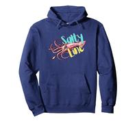 Salty Line Calamar océano Pesca Barco Viaje tripulación Vacaciones Playa Sudadera con Capucha, Unisex para Adultos, Azul Marino, S