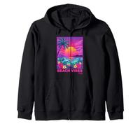 Salty Living Vaporwave Playa Atardecer Verano Sudadera con Capucha