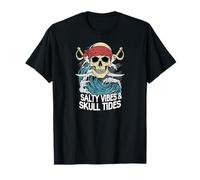 Salty Vibes Skull Tides Pirate Ocean Waves Graphic Camiseta