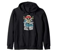 Salty Vibes Skull Tides Pirate Ocean Waves Graphic Sudadera con Capucha