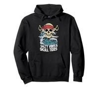 Salty Vibes Skull Tides Pirate Ocean Waves Graphic Sudadera con Capucha