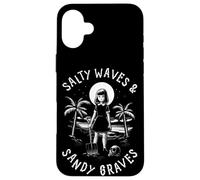 Salty Waves and Sandy Graves Summer Goth Vacation Carcasa para iPhone 16 Plus