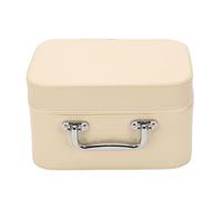 Saluaqui Bolsa de Maquillaje Acolchada con Espejo, Organizador de Estuche de Maquillaje de Viaje de Doble Capa con Bandeja Elevadora y Espejo HD para Tocador de Viaje para Mujer (Beige Pequeño