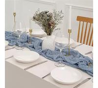 Saluaqui Camino de Mesa Bohemio, Mantel de Gasa Azul para Boda, Cena con Velas, Fiesta de Cumpleaños, Decoración del Hogar