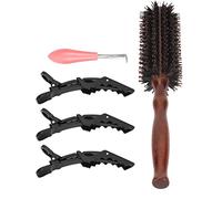Saluaqui Cepillo Redondo de Madera con Cerdas de Jabalí para Cabello | Kit de peinado de 5 piezas con mango de madera de 3 clips para soplar, adecuado para el cuidado del cabello en casa y de