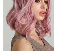 Saluaqui Curly Wavy Pink Bob Wig - Pelucas Sintéticas de Pastel Cortas para Mujeres con Hebillas de Nylon Ajustables - Ideal para Cosplay, Disfraces, Fiesta y Halloween