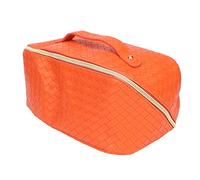Saluaqui Estuche de Maquillaje Viaje Cuero PU Cuadros Naranja Gran | Bolsa de aseo Estuche con apertura amplia de 180 grados Kit de viaje con textura tejida elegante Almacenamiento portátil