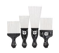 Saluaqui Juego de 4 Peines Afro de Metal con Aguja de Acero para | Juego de peine afro de metal de 4 Uds., aguja de acero para cabello rizado, de plástico adecuado para el hogar y el color