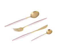 Saluaqui Juego de Vajilla de Acero Inoxidable, 4 Uds., Utensilios Dorados, Elegante Juego de Cuchara y Tenedor para Uso Doméstico, Cubiertos de Comedor Reutilizables (oro rosado)