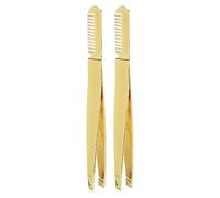 Saluaqui Pinza de Acero Inoxidable Dorada para Cejas con Peine 2 Unidades