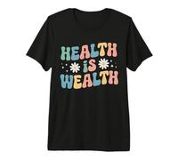 Salud Es Riqueza Retro Groovy Vegetariano Vegetariano Fitness Yoga Camiseta Premium