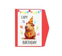 Saludo de animales de cumpleaños de Capybara Birthding, deseos de cumpleaños en el tema de Capybara | Tarjeta de felicitación de cumpleaños divertida, diseño de Capybara, tarjeta de cumpleañ