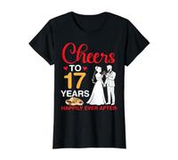 Saludos a 17 Años Felices para Siempre después del Matrimonio del 17 Aniversario Camiseta gráfica económica, Mujer, Negro, L