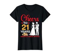 Saludos a 21 Años Felices para Siempre después del Matrimonio del 21 Aniversario Camiseta gráfica económica, Mujer, Negro, L