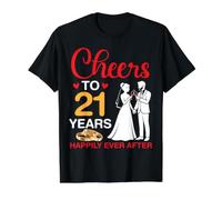 Saludos a 21 Años Felices para Siempre después del Matrimonio del 21 Aniversario Camiseta gráfica económica, Hombre, Negro, L