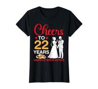 Saludos a 22 Años Felices para Siempre después del Matrimonio del 22 Aniversario Camiseta gráfica económica, Mujer, Negro, L