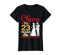 Saludos a 23 Años Felices para Siempre después del Matrimonio del 23 Aniversario Camiseta gráfica económica, Mujer, Negro, XS