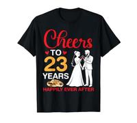 Saludos a 23 Años Felices para Siempre después del Matrimonio del 23 Aniversario Camiseta gráfica económica, Hombre, Negro, L
