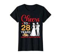 Saludos a 28 Años Felices para Siempre después del Matrimonio del 28 Aniversario Camiseta gráfica económica, Mujer, Negro, L