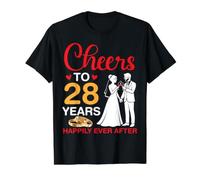Saludos a 28 Años Felices para Siempre después del Matrimonio del 28 Aniversario Camiseta gráfica económica, Hombre, Negro, L