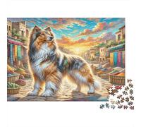 Saluki Rompecabezas de Papel Grueso Collie en Plaza del Mercado de Pueblo Colorido, Pack de Regalo Interactivo para Personas Mayores 52x38cm/1000 Piezas