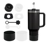SALUOKE Juego de 8 Accesorios para Stanley Cup,Contiene Tapas para Pajitas,Tapones de Silicona a Prueba de Fugas,Botas de silicona para Stanley Cup 2.0 1,2l/850ml,Taza no Incluida (Transparente+Negro)
