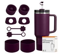SALUOKE Juego de 8 Accesorios para Stanley Cup,Contiene Tapas para Pajitas,Tapones de Silicona a Prueba de Fugas,Botas de silicona para Stanley Cup 2.0 1,2l/850ml,Taza no Incluida (Plum)