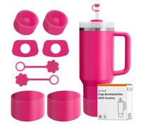 SALUOKE Juego de 8 Accesorios para Stanley Cup,Contiene Tapas para Pajitas,Tapones de Silicona a Prueba de Fugas,Botas de silicona para Stanley Cup 2.0 1,2l/850ml,Taza no Incluida (Rosa Pasión)