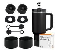 SALUOKE Juego de 8 Accesorios para Stanley Cup,Contiene Tapas para Pajitas,Tapones de Silicona a Prueba de Fugas,Botas de silicona para Stanley Cup 2.0 1,2l/850ml,Taza no Incluida (Negro)