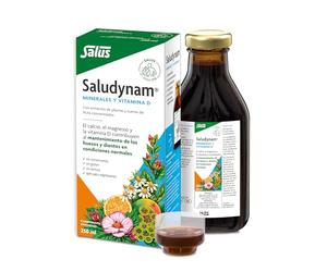 Salus - Saludynam Complemento Alimenticio - 250 ml - Contribuye al Mantenimiento de Huesos y Dientes - Contiene Calcio, Magnesio, Zinc, Vitamina D, Extractos Herbales y Zumos de Frutas