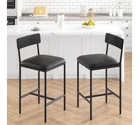 Salutmeuble Juego de 2 taburetes de bar, taburetes de bar de cocina con reposapiés, tapizados de 25.5 pulgadas con respaldos, 2 sillas de altura de mostrador para encimeras, islas, color negro
