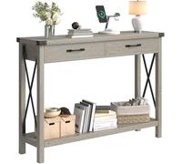 Salutmeuble Mesa Consola Recibidor, Mueble de Entrada Estrecha con 2 Cajones,4 Cantoneras de Metal, Diseño único en Forma de X,109 x 30.5X 76 cm, Consola para la Entrada, el Salón, el Pasillo (Gris)