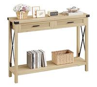 Salutmeuble Mesa Consola Recibidor, Mueble de Entrada Estrecha con 2 Cajones de Ratán,4 Cantoneras de Metal, Diseño único en Forma de X,110 x 30 x 78 cm, Consola para la Entrada, el Salón, el Pasillo