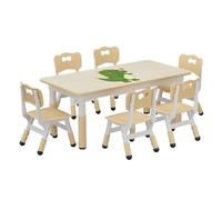 Salutmeuble Mesa y 6 sillas para niños, mesa y sillas ajustables en altura para niños de 2 a 10 años, oficina graffiti, patas antideslizantes, para guardería en casa