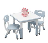 Salutmeuble Mesa y sillas para niños pequeños, juego que incluye mesa para niños y 2 sillas con bandeja de graffiz, mesa de estudio ajustable en altura para niños de 3 a 8 años