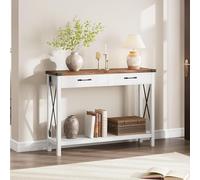 Salutmeuble Table Console Entree, Farmhouse Console Mueble con 2 cajones y estante de almacenamiento, mesa de madera estrecha para el salón, el pasillo, 109 x 30 x 78 cm, blanco+marrón