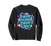 Salva el Agua Salva la Vida Retro Synthwave Mensaje Ambiental Sudadera