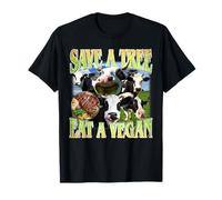 Salva un árbol Come una Vaca Vegana Divertida Broma Vegana Camiseta